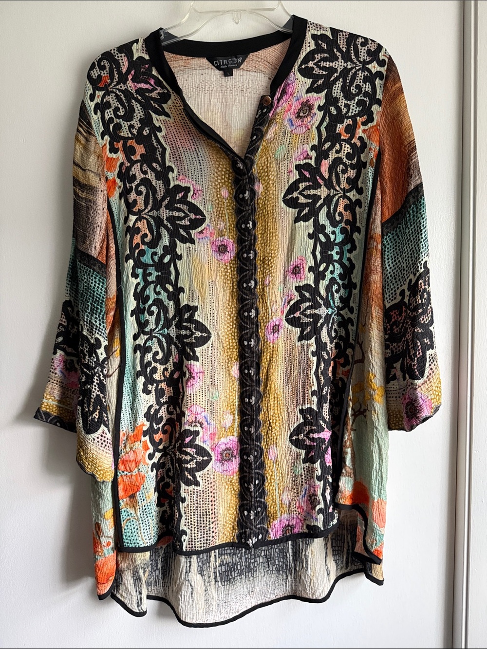 CITRON Santa Monica Silk Floral  Button-Up Blouse Top, Multi | Sz L